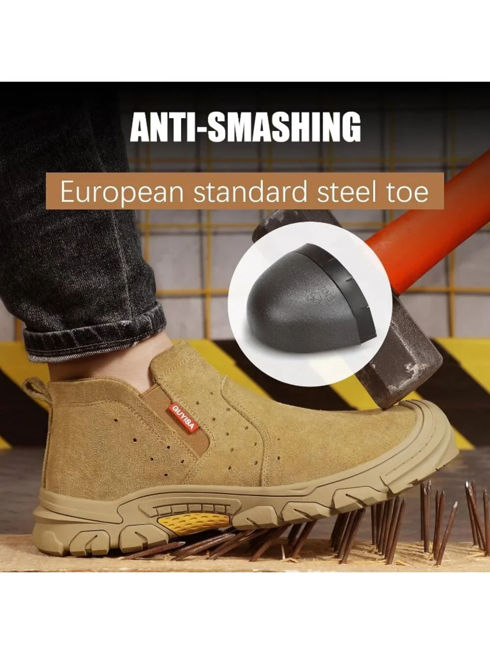 Men's Brown Fireproof Shoes Casual Steel Toe Slip On Mid Top Jobsite Work Boots